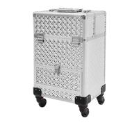 OLKKEFT Portable Makeup Organizer Suitcase, Rolling Makeup Train Case with Drawer, Cosmetic Trolley Makeup Storage Organizer with 4 Wheels for Storing Tools or Daily Necessities (Silver)