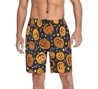Ollabaky Pajama Shorts Mens Pajama Bottoms for Men Pjs Lounge Sleep Shorts with Pockets, Multi- Halloween Pumpkin Bat, M