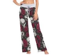 Ollabaky Women's Pajama Pants PJs Bottoms for Women Wide Leg Sleep Lounge Pants, Multi- Rose Skull, XL