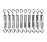Ollanoos 10Pcs Stainless Steel Cable Tightener, M5 Hook and Eye Adjustable Turnbuckle Tensioner, for Garden Light Hanging Fence Wire Shade Sails Cable Railing