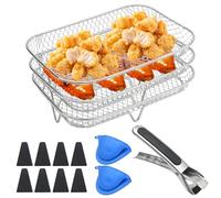 Ollanoos 3Pcs Multi-Purpose Rectangular Air Fryer Rack, Stainless Steel 3-Layer Set with Accessories Replacement for Ninja, Achieve Even Airflow for Crispy Foods