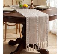 Ollanoos Bohemian Khaki Fringe Table Runner, Farmhouse Style Table Decoration 33 x 303 cm, Suitable for Family Gatherings, Holiday Celebrations, and Wedding Parties