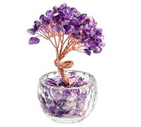 Ollanoos Handmade Amethyst Crystal Tree with Glass Base, 12 Heads, 108 Chips, Healing Gemstone Decor for Home and Office