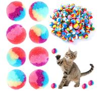 OLLBIT Cat Toy Ball,30PCS 1.6'' Pom Pom Balls,Rainbow Kitten Puff Balls,Training Colorful Fuzzy Kitty Ball for Cat Kitten Playing and Exercising
