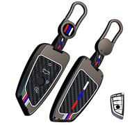 OLLEN Heavy Zinc Alloy Key Fob Cover, Fit for BMW 2 5 6 7 Series X1 X2 X3 X5 X6 GT Series, Full Protection Remote Fob Cover with Carbon Fiber Pattern, Blade Shape, Gunmetal (1 Pcs)