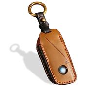OLLEN Screws-Free Genuine Leather Key Fob Cover Fit for BMW 2023 2024 2025 New 5/7 Series 740i 760i X1 X5 X6 X7 XM IX IX3 I5 I7 etc, with Key Ring, Brown