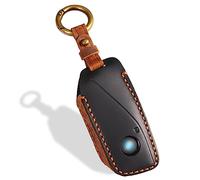 OLLEN Screws-Free Genuine Leather Key Fob Cover Fit for BMW 2023 2024 New 5/7 Series 740i 760i X1 X5 X6 X7 XM IX IX3 I5 I7 etc, with Key Ring, Black
