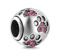 Ollia Jewelry Paw Prints Solid 925 Sterling Silver Charm with Rose Crystal Designs Ball Shape European Style Beads and Charms
