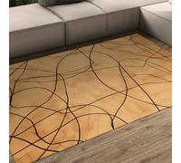 OLLIAR Home Abstract Brown Area Rug 150x210cm Modern Black Curved Line Design Accent Rugs Easy to Clean Low Pile Carpet for High Traffic Areas Living Room