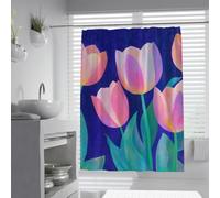 OLLIAR Home Abstract Floral Shower Curtain Colorful Tulip Flower Green Leaves Modern Bathroom Curtain Rustic Soft Fabric Bath Curtain Set with Hook 120x200cm
