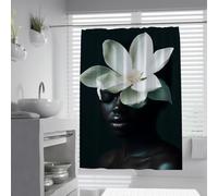 OLLIAR Home African American Black Woman Shower Curtain Fresh Floral Headdress Bath Curtain Washable Quick Drying Bathroom Accessories with Hooks 200x200cm