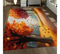 OLLIAR Home Autumn Forest Path Area Rugs Falling Maple Leaf Pattern Easy Clean Foldable Rectangular Floor Mat with Non Slip Backing for Entryway Patio 140x200cm
