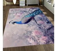 OLLIAR Home Blue Peacock Area Rugs for Bedroom Abstract Peony Flower Branch Pattern Washable Indoor Carpet Soft Cozy Floor Mat for Nursery Playroom 150x210cm