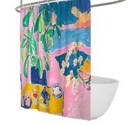 OLLIAR Home Coastal Still Life Shower Curtain Abstract Oil Painting Blue Pink Shower Curtains Boho Aesthetic Modern Art Waterproof Fabric Bathroom Decor 180x200