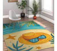 OLLIAR Home Coastal Theme Area Rugs 150x240cm Beach Hat Tropical Plant Washable Non Slip Carpet for Living Room Entryway Hallways Easy-Clean Thin Door Mat