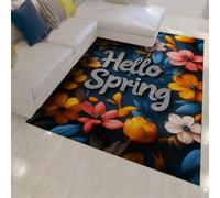 OLLIAR Home Colorful Spring Theme - Area Rugs Vintage Boho Floral Blue Rug Thin Soft Non Slip Indoor Carpet for Kitchen Classroom Game Room 180x270cm
