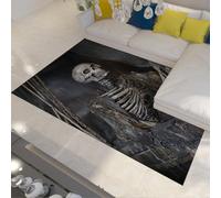 OLLIAR Home Dark Horror Theme Rugs Scary Skeleton 3D Art Print Carpet Washable Non Slip Low Pile Area Rugs for Haunted House Halloween Decor 150x240cm