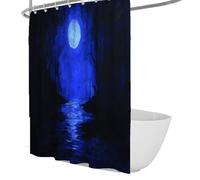 OLLIAR Home Full Moon Shower Curtain 150x200 Fantasy Ocean Night Sky Horror Weird Dark Blue Bathroom Curtain Waterproof Washable Fabric Bathroom Decor Set