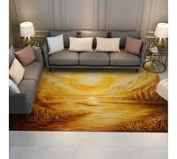 OLLIAR Home Golden Swirl Pattern Area Rugs 80x150cm Abstract Sun Sunset Yellow Washable Carpet for Bedroom Office Non Slip Low Pile Entrance Door Mat
