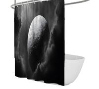 OLLIAR Home Gray Planet Shower Curtain 150x180 Outer Space Moon Bathroom Decor Black Background Polyester Easy Clean Fabric Shower Curtains Sets with Hooks