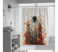 OLLIAR Home Halloween Ghost Shower Curtain Falling Maple Leaves Fall Decorative Bathroom Curtain Horror Holiday Bath Curtain Washable Fabric 120x200cm