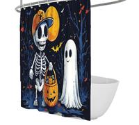 OLLIAR Home Halloween Shower Curtain Ghost Pumpkin Skeleton Night Cute Funny Bathroom Decor Fabric Set Rustic Farmhouse Bath Curtains Machine Washable Fabric 120x200cm