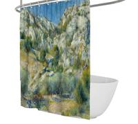 OLLIAR Home Impressionist Landscape Shower Curtain Liner Mountain Green Tree Pastoral Style Shower Curtain for Bathroom Decoration Set with Hooks 150x180cm