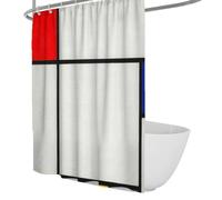 OLLIAR Home Minimalist Block Shower Curtain Modern Art Geometric Red Blue Pattern Bathroom Shower Curtain Set with Hooks Aesthetics Bath Accessories 150x180cm