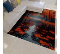 OLLIAR Home Modern Aesthetic Large Living Room Area Rugs Lake and Red Maple Leaf Autumn Forest Reflection Design Floor Mat Washable Carpet for Kitchen 80x150cm