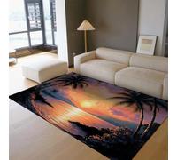 OLLIAR Home Ocean Island Area Rug 90x180cm Hawaiian Ocean Sunset Palm Tree Samll Carpet Floor Mat Soft Fluffy Anti-Slip Thin Living Room Rugs for Bedroom