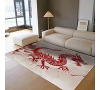 OLLIAR Home Oriental Chinese Style Rug Red Dragon Print Office Carpet Soft Washable Non Slip Thin Area Rugs for Living Room Dining Room Playroom 160x230cm