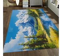 OLLIAR Home Rustic Natural Scenery Living Room Area Rugs 60x180cm Snowy Mountains Green Trees Lake Reflections Print Washable Low Lint Carpet for Backyard