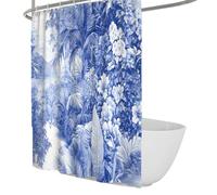 OLLIAR Home Tropical Botanical Bath Curtain Watercolor Wildflower Garden Navy Blue Shower Curtain Washable Fabric Shower Curtain Set with Hooks 90x180cm