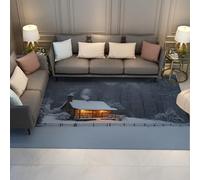 OLLIAR Home Winter Snow Scene Rugs 140x200cm Forest Cabin Farmhouse Christmas Decor Floor Mat Snowy Rustic Country Lodge Printed Washable Carpet for Living Room