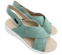 OLLIE TRICK Women's Sandals with Ankle Strap Crossover Faux Leather Summer Shocking Style Mid-Soft Insole, Green Mint, 6 UK