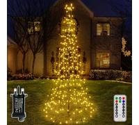 Ollny 1.8m Outdoor Christmas Tree Lights, 202 LEDs String Light with IP44 Waterproof Plug 8 Modes Timer Remote Dimmable, Warm White Holiday Decor Lighting for Outside Garden Lawn Xmas Decorations