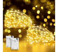 Ollny 2 Packs 5m 50 LED Fairy Lights Battery Operated, Waterproof Copper Wire String Lights for Indoor Outdoor Lighting, Christmas Tree Bedroom Outside Party Bottle Wedding Decorations(Warm White)