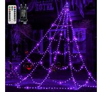 Ollny 3m 266 LEDs Halloween Spider Web Shape Purple Lights, Outdoor Cobweb Light Mains Powered with Remote/Plug/Modes/Timer, Waterproof Decorations for Outside Garden Yard Haunted House