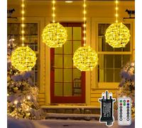 Ollny 4 Pack Christmas Ball Lights, Connectable Sphere Light with Plug Remote Mode Timer Dimmable IP67 Waterproof, Hanging Globe Lighting for Indoor Outdoor Holiday Xmas Tree Decorations (Warm White)