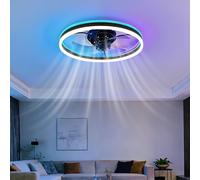 Ollny 50CM RGB Ceiling Fan with Lights, Remote/Smart APP Control/6 Speeds/Dimmable/Timer/Easy Install/Quiet Ceiling Fan Ambient Light, Modern LED Ceiling Light for Bedroom/Living Room/Game Room(Black)