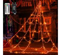 Ollny 5m 454 LEDs Halloween Spider Web Shape Orange Lights, Outdoor Cobweb Light Mains Powered with Remote/Plug/Modes/Timer, Waterproof Decorations for Outside Garden Yard Haunted House