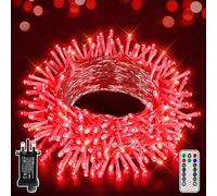 Ollny Christmas Tree Lights, 20m 200 LED Outdoor Fairy Light Mains Powered, Waterproof Red String Light with Plug,Remote/8 Modes/Timer, Bright Lighting Indoor/Outside/Garden/Xmas Decorations