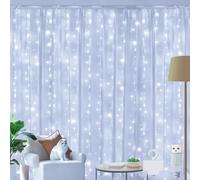 Ollny Curtain Fairy Lights, 200 LED 2m x 2m USB String Light Indoor Outdoor Waterproof Cool White Hanging Window Lights with Hooks, Bedroom/Outside/Wall/Door/House/Garden Decorations
