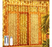 Ollny Curtain Lights Indoor, 300 LED 3m x 3m Fairy Lights USB Powered Waterfall Lights, Waterproof Warm White String Light with 8 Modes/Timer/Remote, Bedroom/Wall/House/Garden Decorations