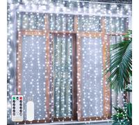 Ollny Curtain Lights Indoor, 300 LED 3m x 3m Fairy Lights USB Powered, Waterproof Cool White String Light with 8 Modes/Timer/Remote, Bedroom/Wall/House/Garden Decorations