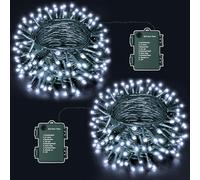 Ollny Fairy Lights Battery Operated, 2 Pack 10m Christmas Tree Light Battery Powered, Cool White Waterproof String Lighting with 8 Modes/Timer for Indoor Bedroom Outside Garden Tree, Total 20M 200 LED