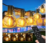 Ollny Festoon Lights Outdoor Garden 10m, String Lights Mains Powered, 15+1 G40 Shatterproof Bulbs, Waterproof Fairy Lights with RF Remote/Timer/3 Modes for Outside Wedding Party Patio Decorations
