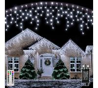 Ollny Icicle Outdoor Christmas Lights, 10M 400LED Waterproof Hanging Fairy Lights Cool White String Light, Plug/Remote/8 Modes/Timer/Connectable, Lighting Outside House Roof Gutter Xmas Decorations