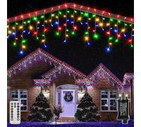 Ollny Icicle Outdoor Christmas Lights, 12.6M 504LED Waterproof Hanging Fairy Lights Multicoloured String Light, with Remote/8 Modes/Timer/Connectable, for Outside Gutter House Roof Xmas Decorations