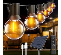 Ollny Solar Lights Outdoor Garden 10m Festoon Light 16+1 G40 Bulbs Remote | Waterproof, Shatterproof, USB LED String with 3 Modes, Lighting for Outside Pergola Gazebo Patio Yard Porch Party Decor